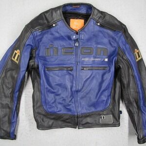 Icon Motorhead Leather Motorcycle Jacket Blue Black Mens Large L 44-46 Asphalt